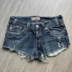 MEK Denim Women's Cut Off Jean Shorts 30" W Y2K Raw Hem Blue Wash